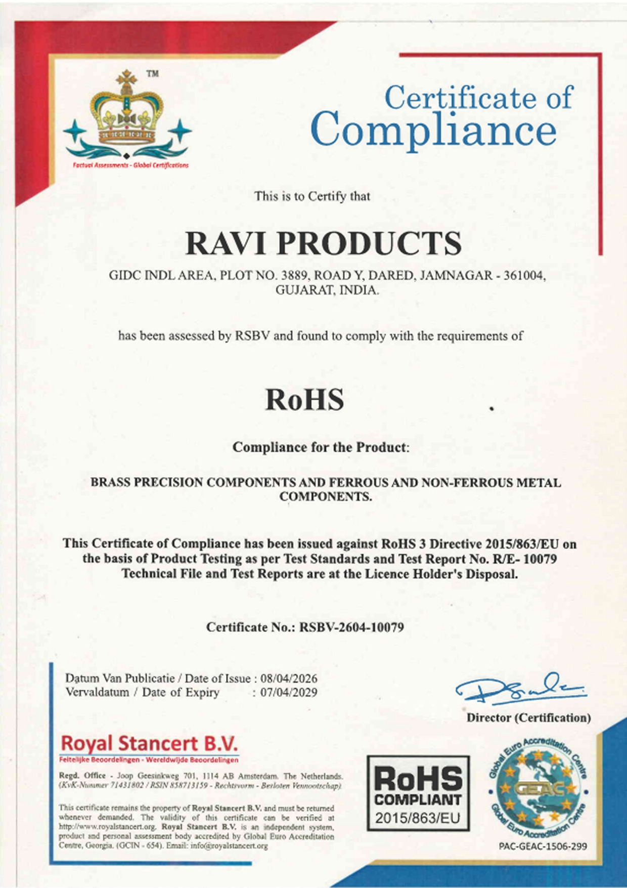 rohs certificate